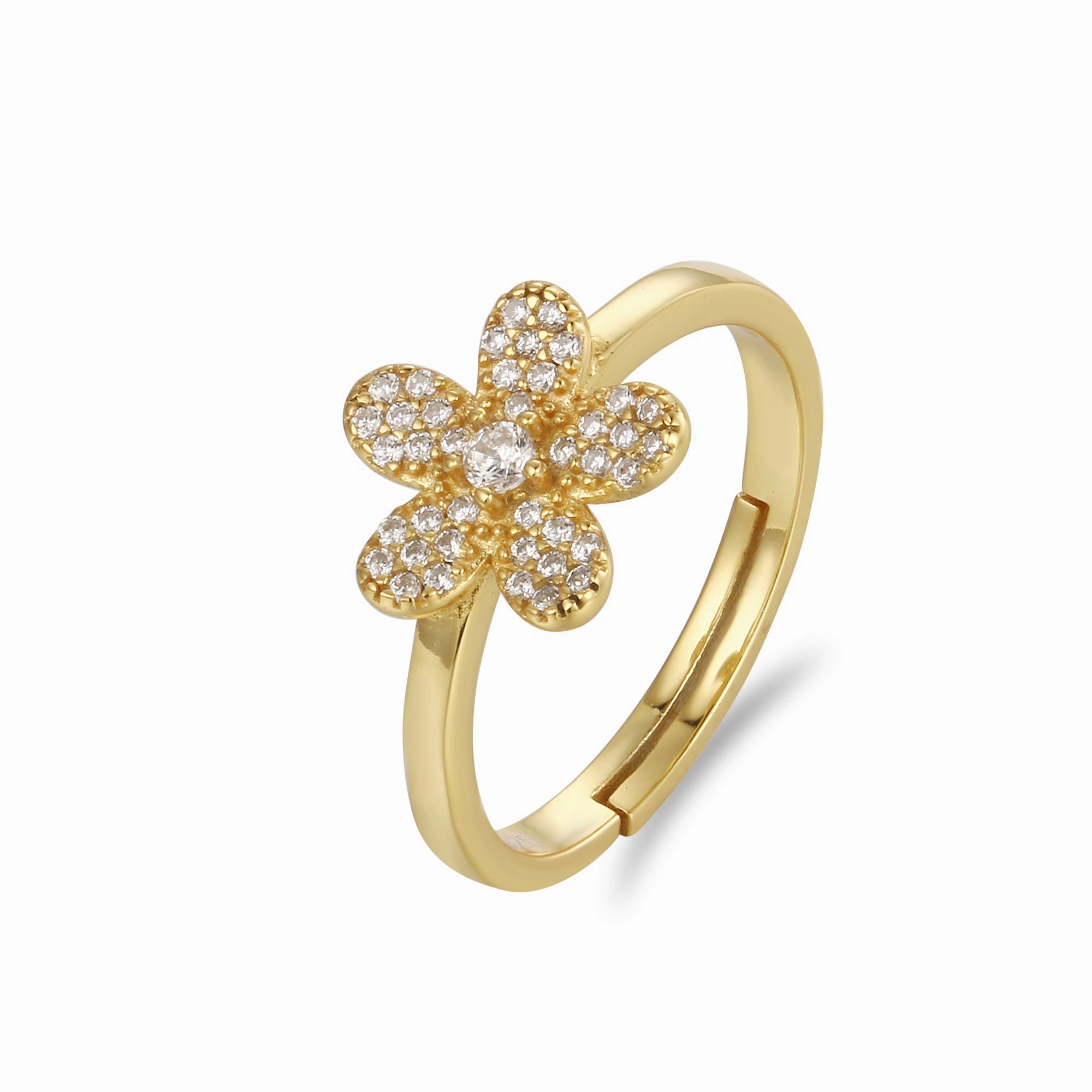 Sterling Silver Gold Plated Children's Five Petal Micropave Flower Ring Budget Piece