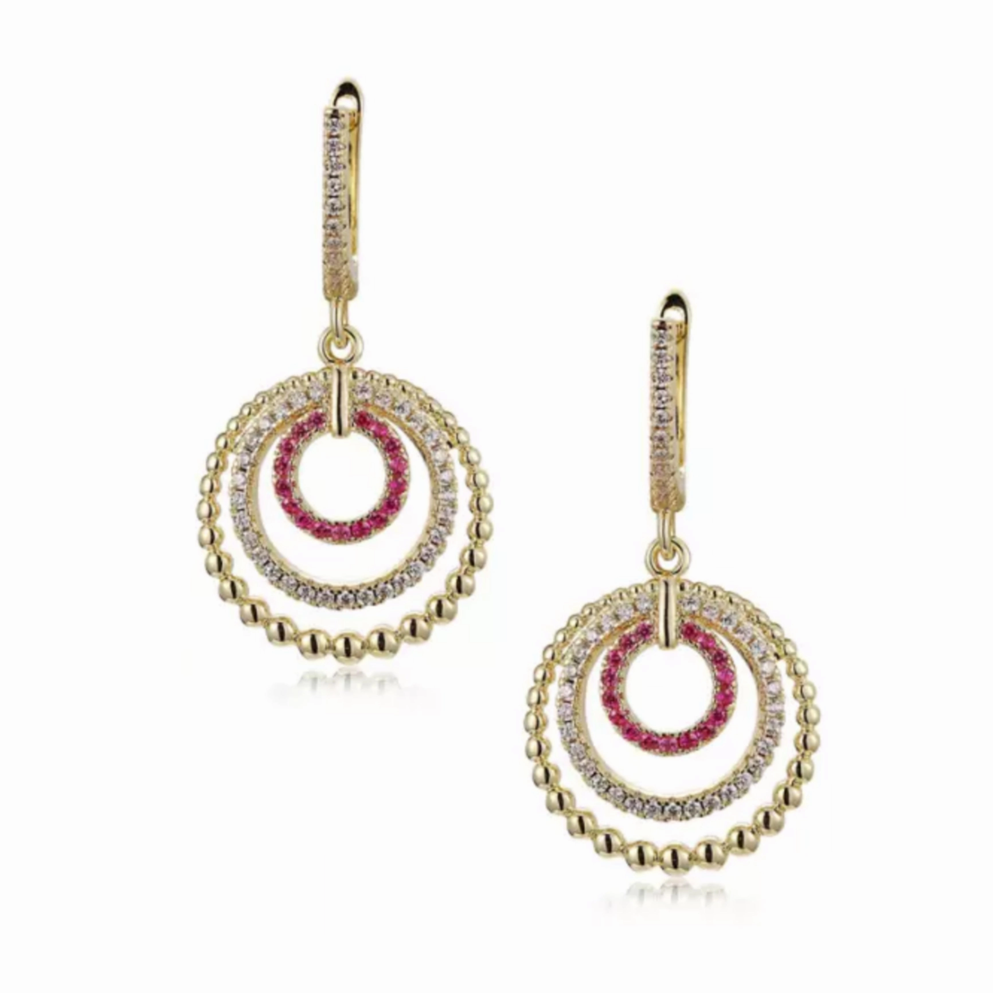 decorative item Sparkling Ornament Sterling Silver Gold Plated Circles CZ Earring