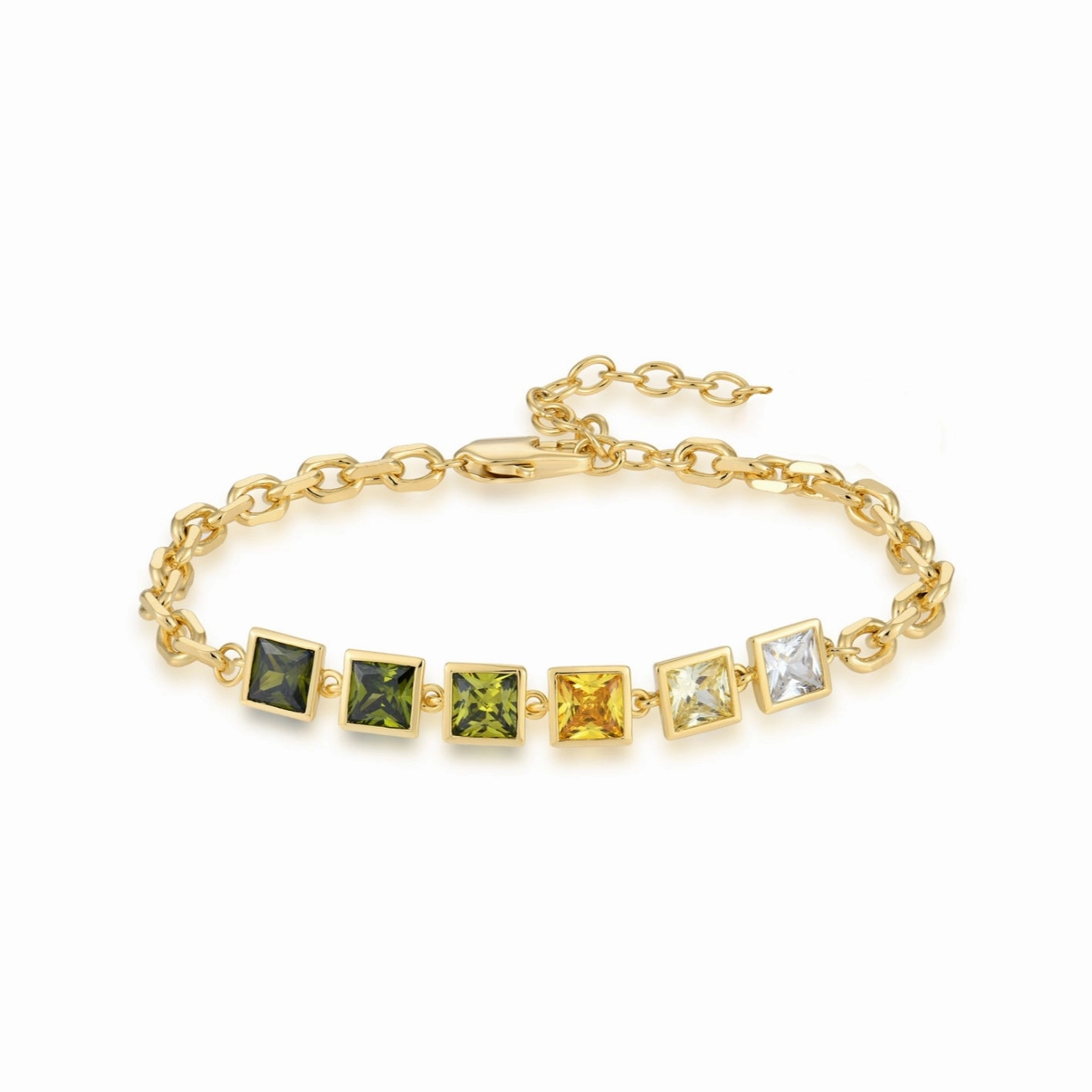 Sterling Silver Gold Plated Colored Stone Squares Bracelet Ethical Jewelry
