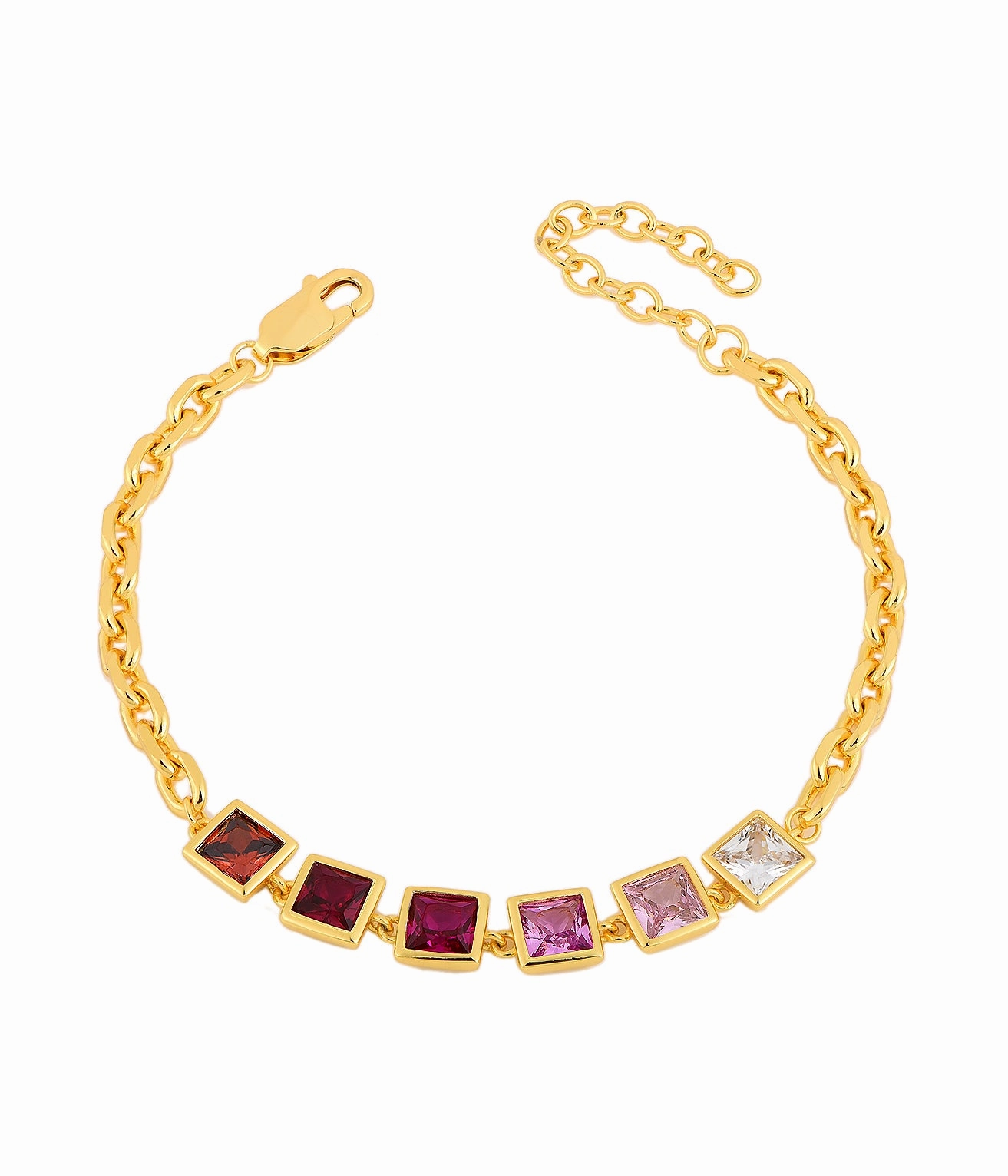 Permanent Mixes Laser Cutouts Sterling Silver Gold Plated Colored Stone Squares Bracelet