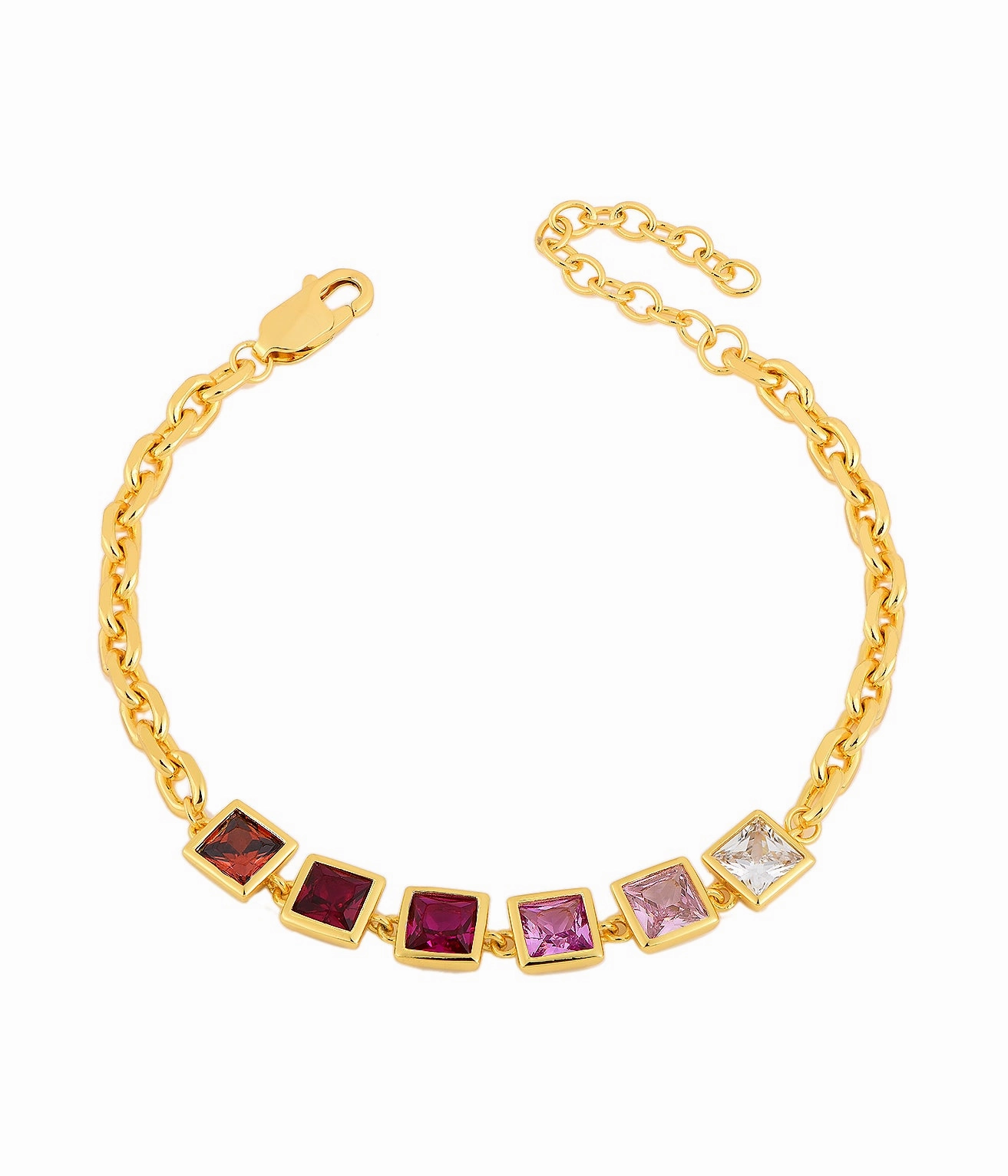 Sterling Silver Gold Plated Colored Stone Squares Bracelet Valuable Amalgamations