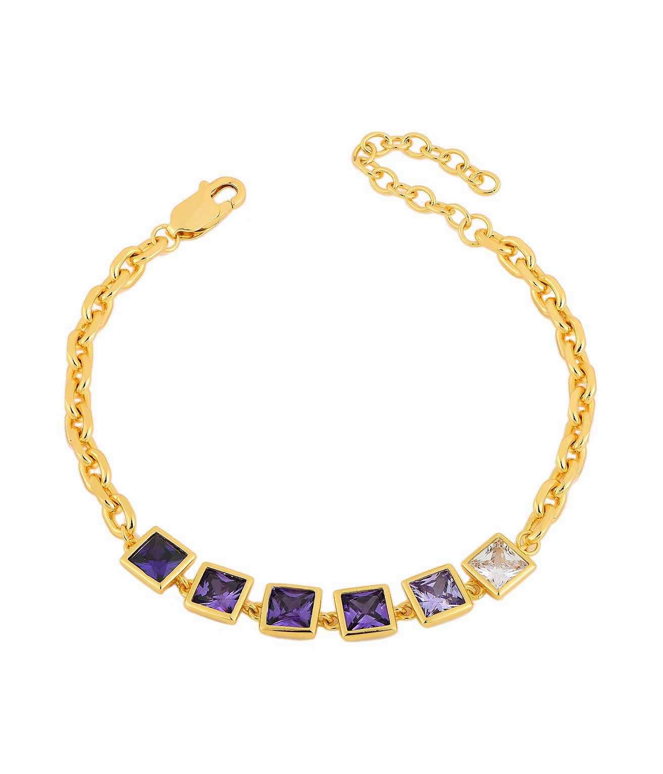 Sterling Silver Gold Plated Colored Stone Squares Bracelet Worldwide Combinations