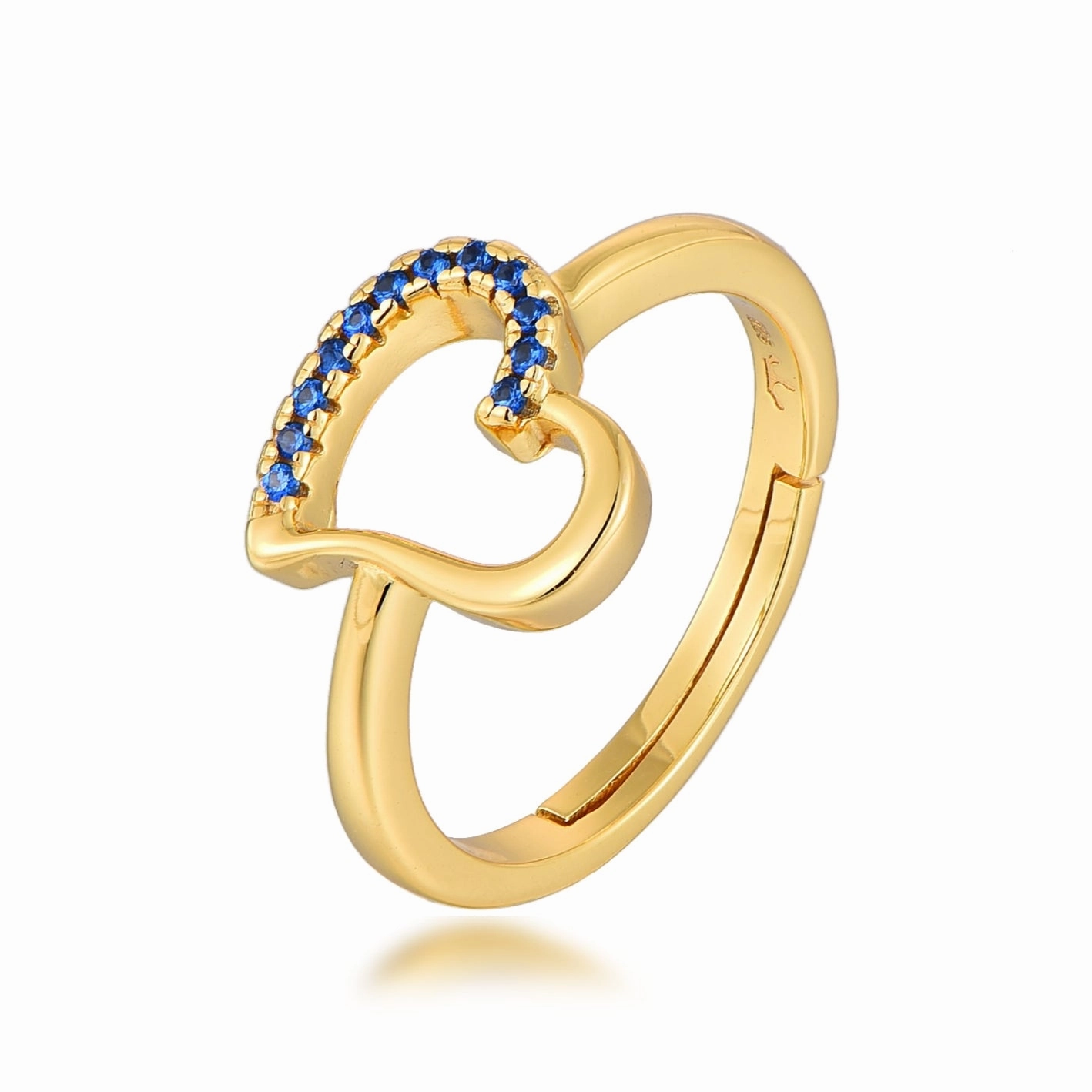 Sterling Silver Gold Plated Colorful Angled Heart Ring Exquisite Jewelry Clean Accent