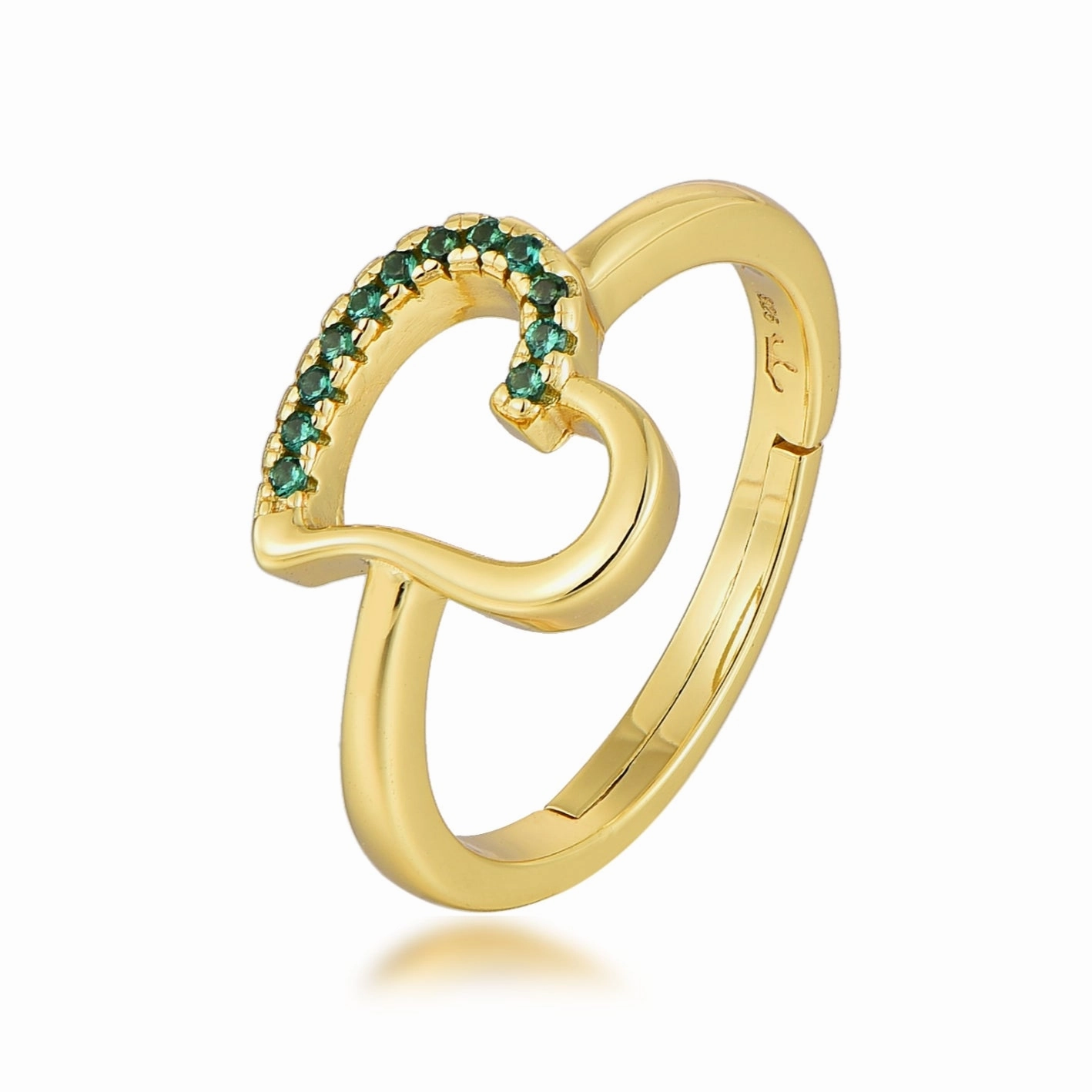 Sterling Silver Gold Plated Colorful Angled Heart Ring Eternal Ornament Elegant Movement