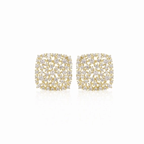 Sterling Silver Gold-Plated Cushion Sprinkled Cluster Stud Earrings Contemporary accessory