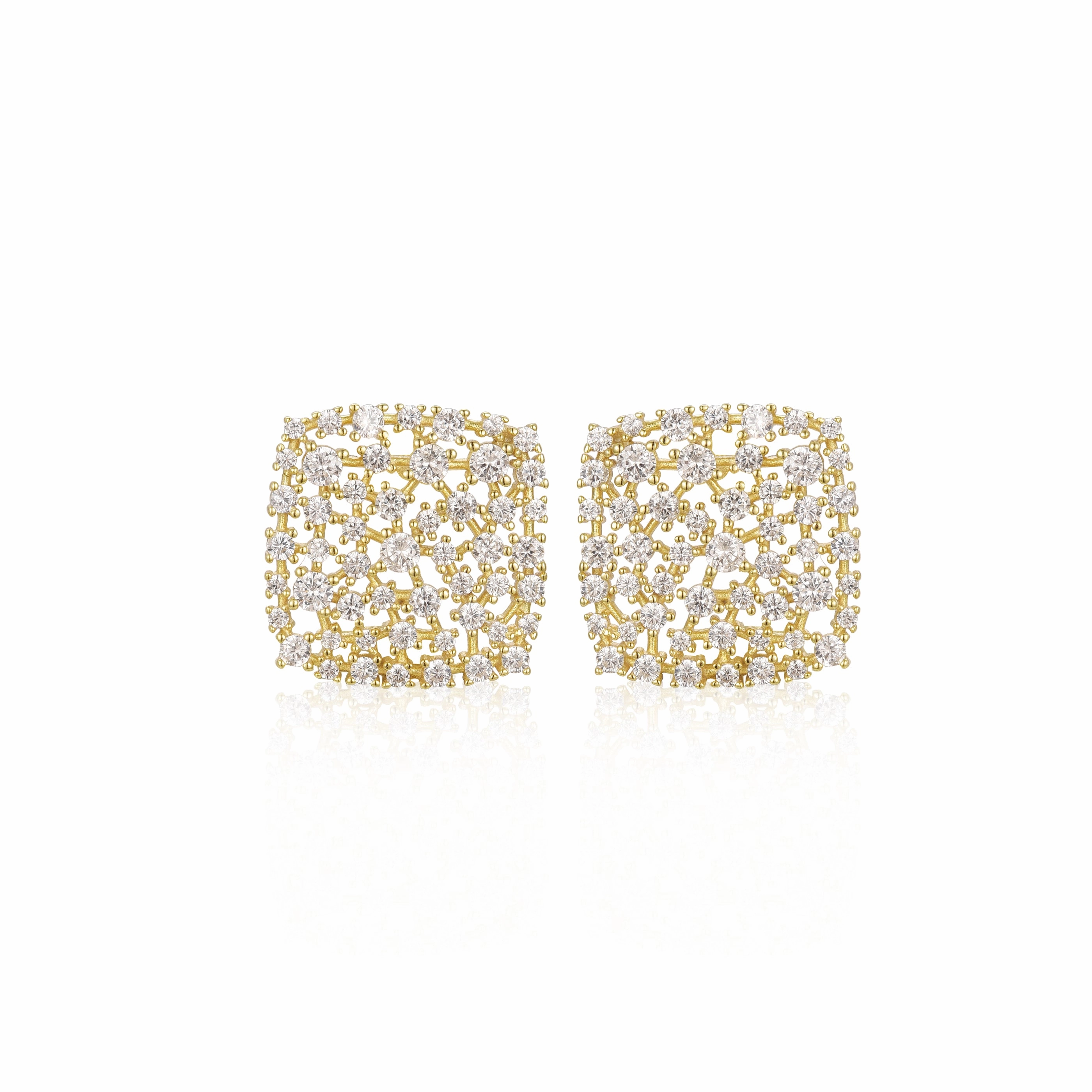 Sterling Silver Gold-Plated Cushion Sprinkled Cluster Stud Earrings Contemporary accessory