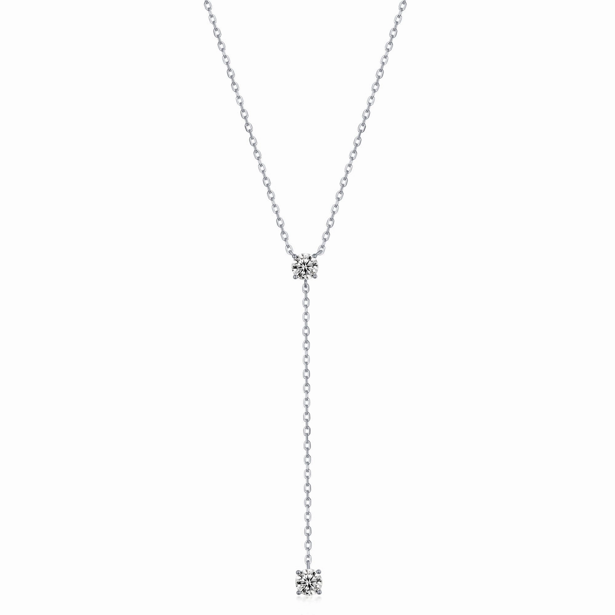 Sterling Silver Gold Plated CZ Double Solitaire Lariat Necklace Family Present Understated Chic