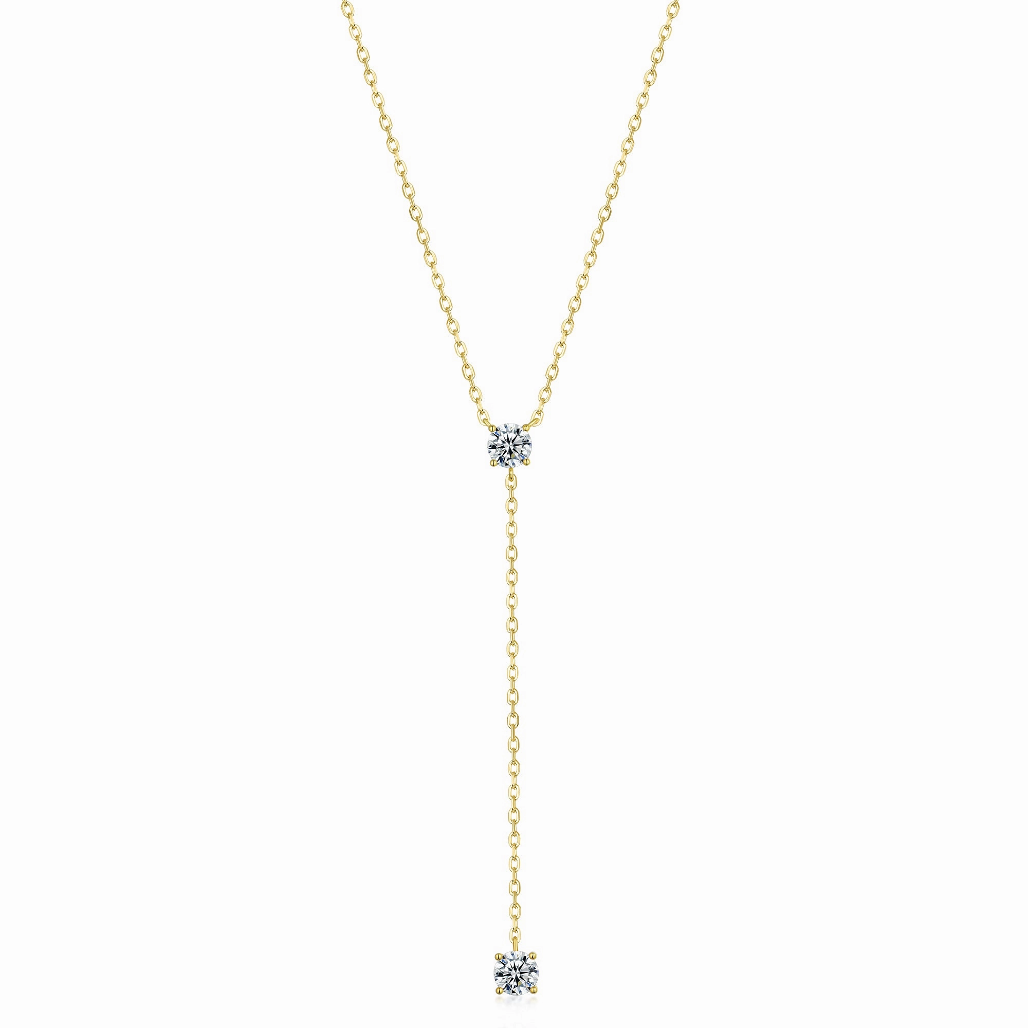 Sterling Silver Gold Plated CZ Double Solitaire Lariat Necklace Trendy Look cultural vibe