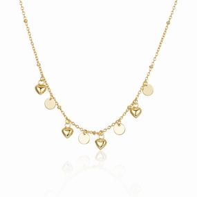 Urban Friend Stylish piece Sterling Silver Gold Plated Dangling Circles and Hearts Necklace
