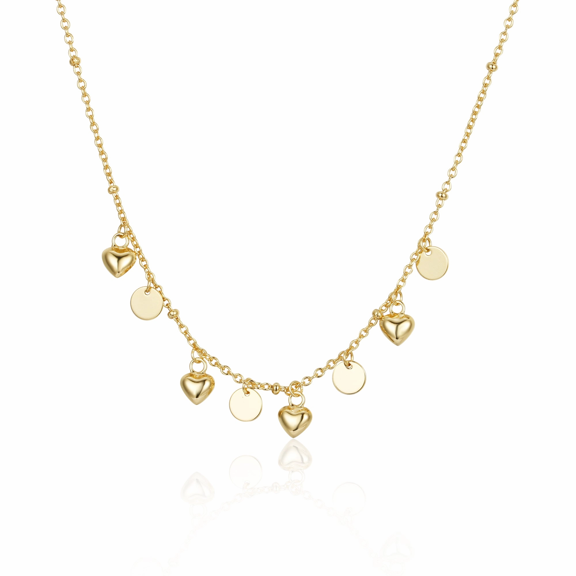 Urban Friend Stylish piece Sterling Silver Gold Plated Dangling Circles and Hearts Necklace