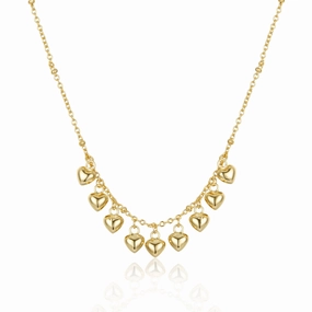 Sterling Silver Gold Plated Dangling Hearts Necklace Mother??s Present