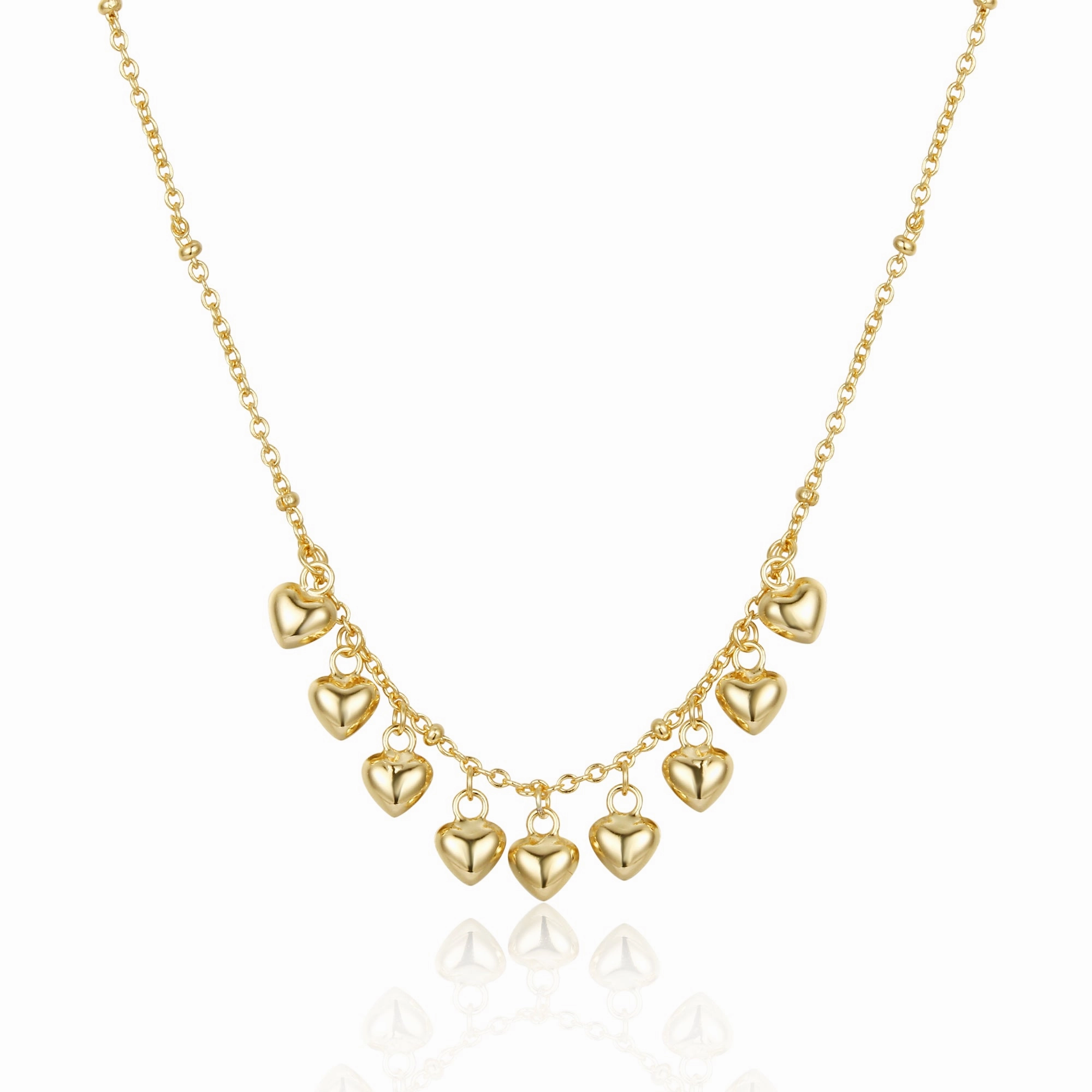 Minimal Look Trendy Man Sterling Silver Gold Plated Dangling Hearts Necklace