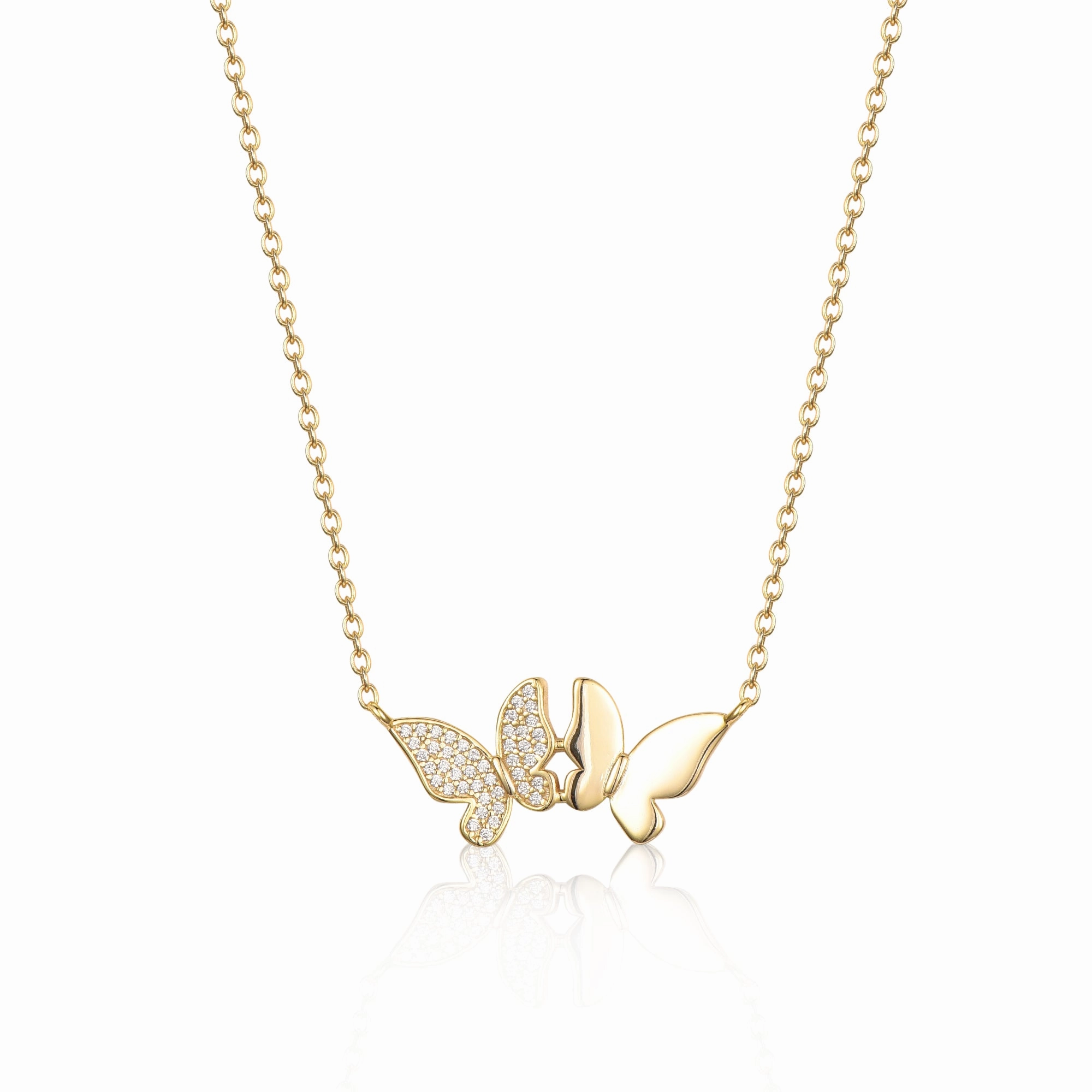 for yoga Fashion Accent Sterling Silver Gold Plated Double Butterfly With CZ Necklace