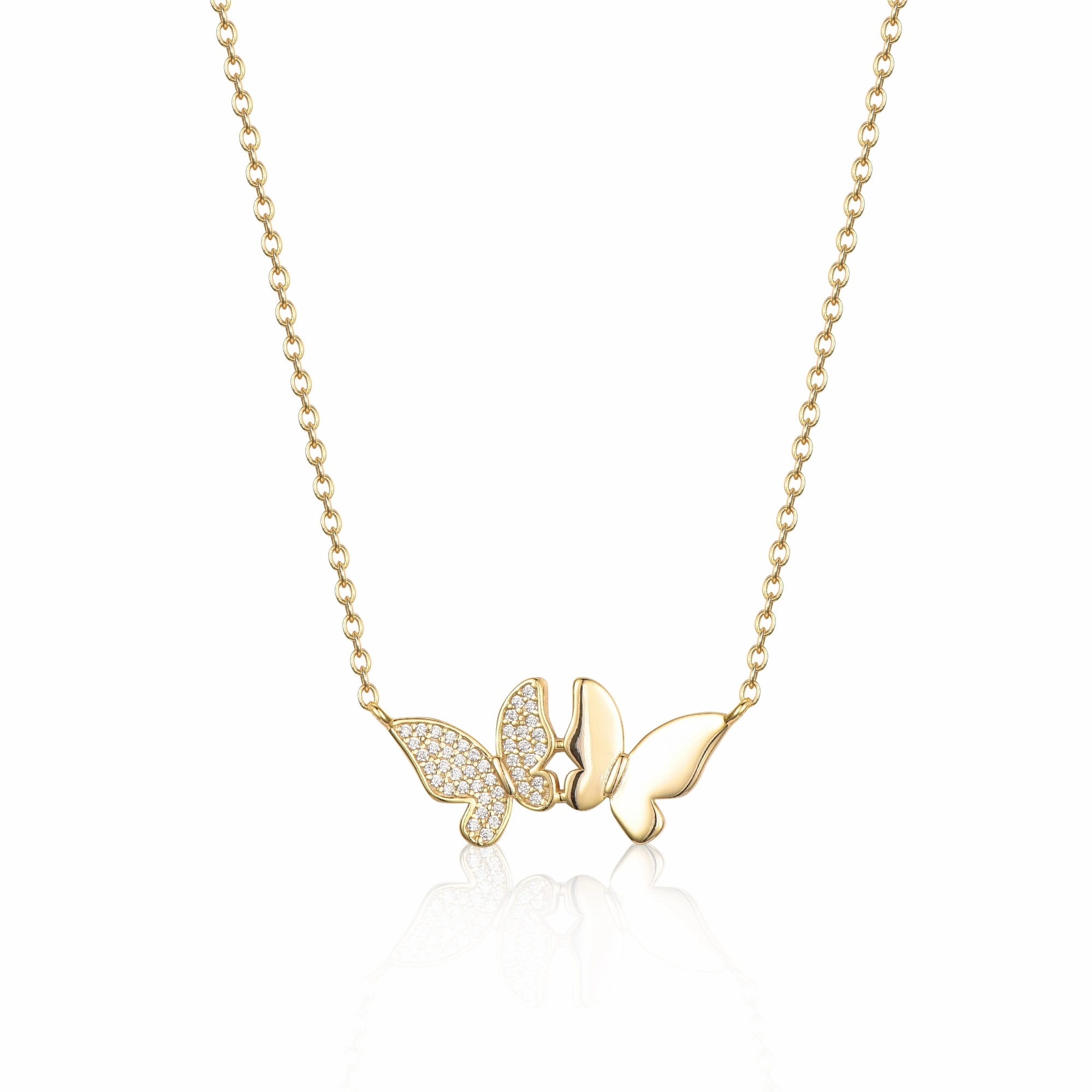 Sterling Silver Gold Plated Double Butterfly With CZ Necklace Cultural Event Exclusive item