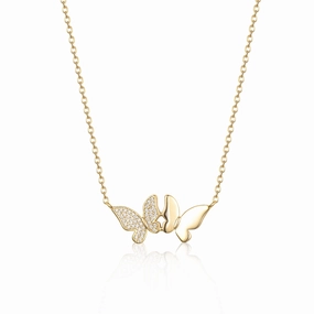 Sterling Silver Gold Plated Double Butterfly With CZ Necklace Cultural Event Exclusive item