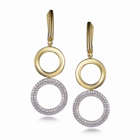 Sterling Silver Gold Plated Double Circle CZ Earring Geometric Item Glittering Selection