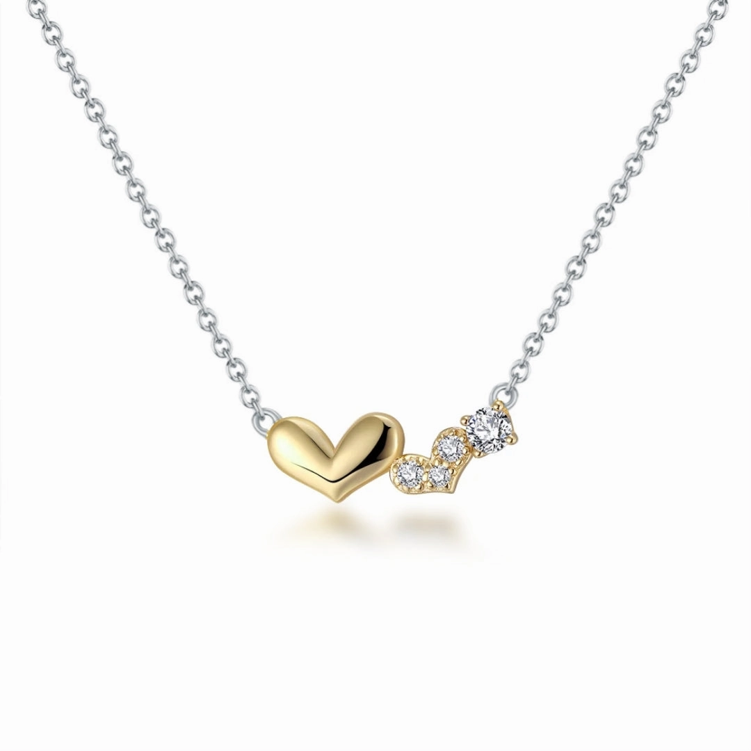 Birthday gift Sterling Silver Gold Plated Double Heart On Rhodium Chain Necklace