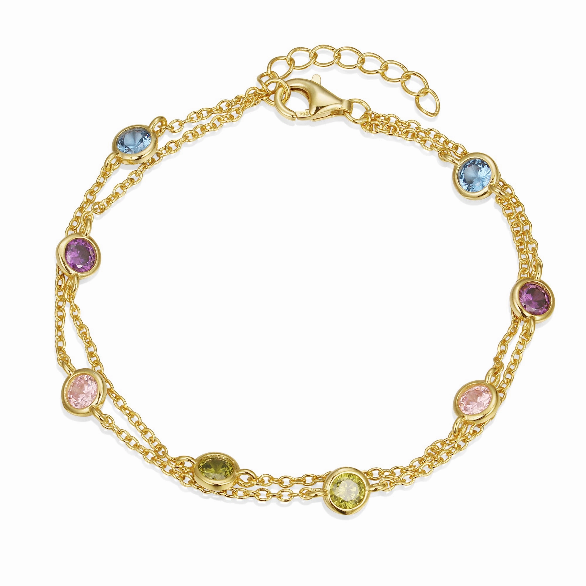 Complete Amalgamations tailored look Sterling Silver Gold Plated Double Strand CZ Stone Bracelet