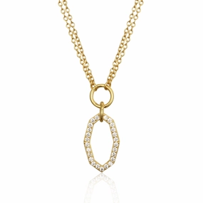 Sterling Silver Gold Plated Hexagon Shape on Double Chain Necklace Open Air