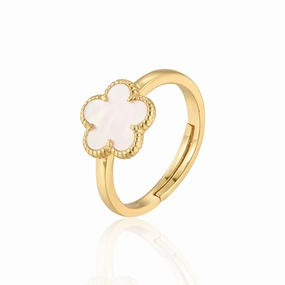 Sterling Silver Gold Plated Mother of Pearl Flower Ring Style Statement Beautiful Gift