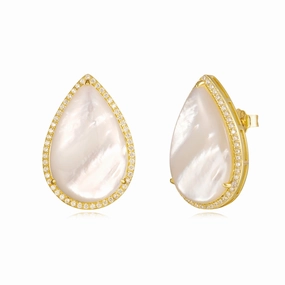 Sterling Silver Gold Plated Mother of Pearl Teardrop Stud Earrings Grand Accent