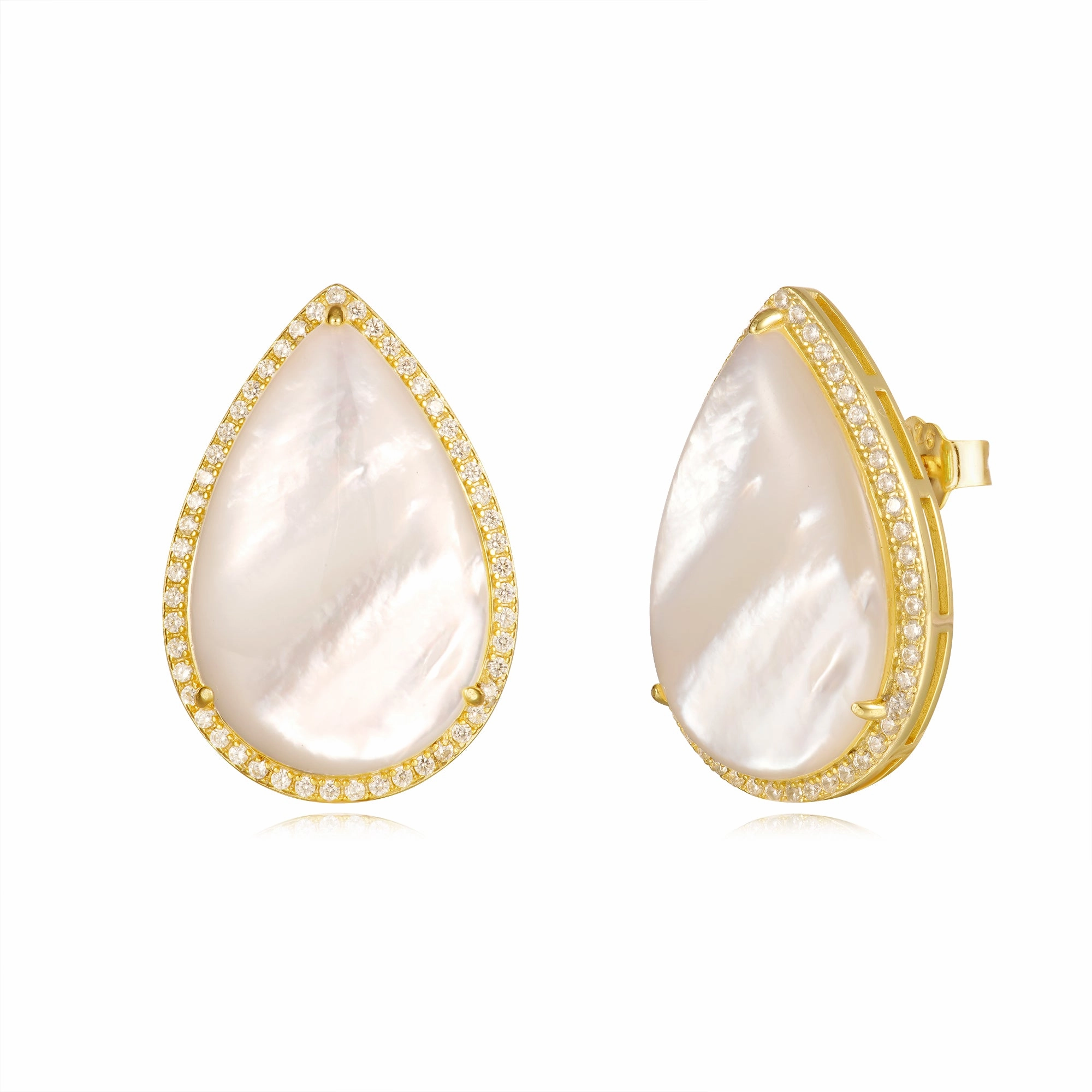 Sterling Silver Gold Plated Mother of Pearl Teardrop Stud Earrings Grand Accent