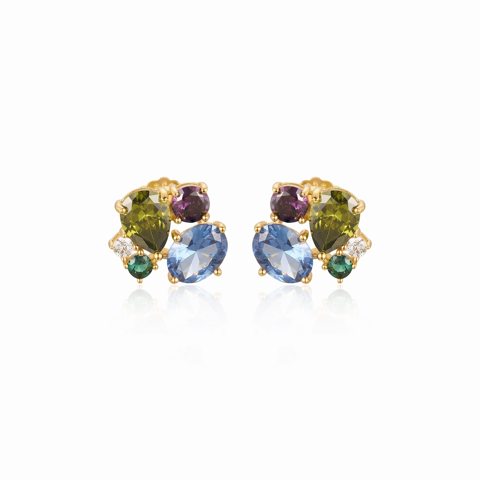 Party Embellishment Sterling Silver Gold Plated Multi Shaped Multi Color CZ Stud Earring