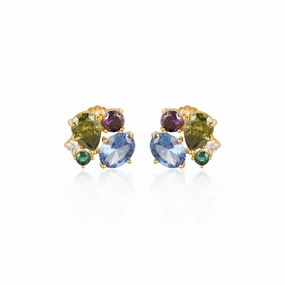 Party Embellishment Sterling Silver Gold Plated Multi Shaped Multi Color CZ Stud Earring