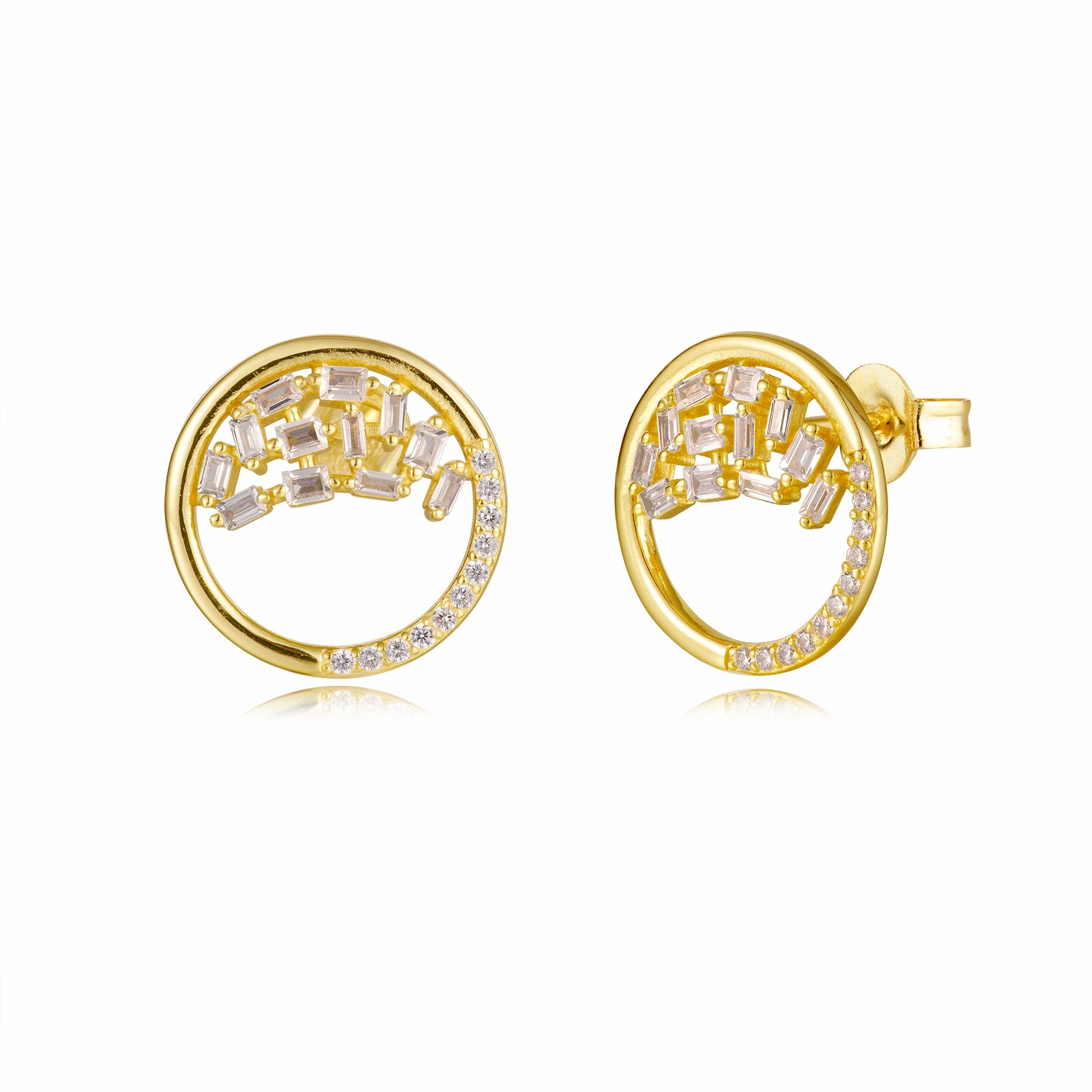 Graceful Selection Simple Must-Have Sterling Silver Gold Plated Open Circle Sprinkled CZ Stud Earrings