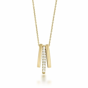 Superb Gift Sterling Silver Gold Plated Three Vertical Bar With CZ Necklace