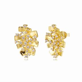 Decorative Selection Heart-Shaped Accessory Sterling Silver Gold Plated Wave Sprinkled CZ Stud Earrings