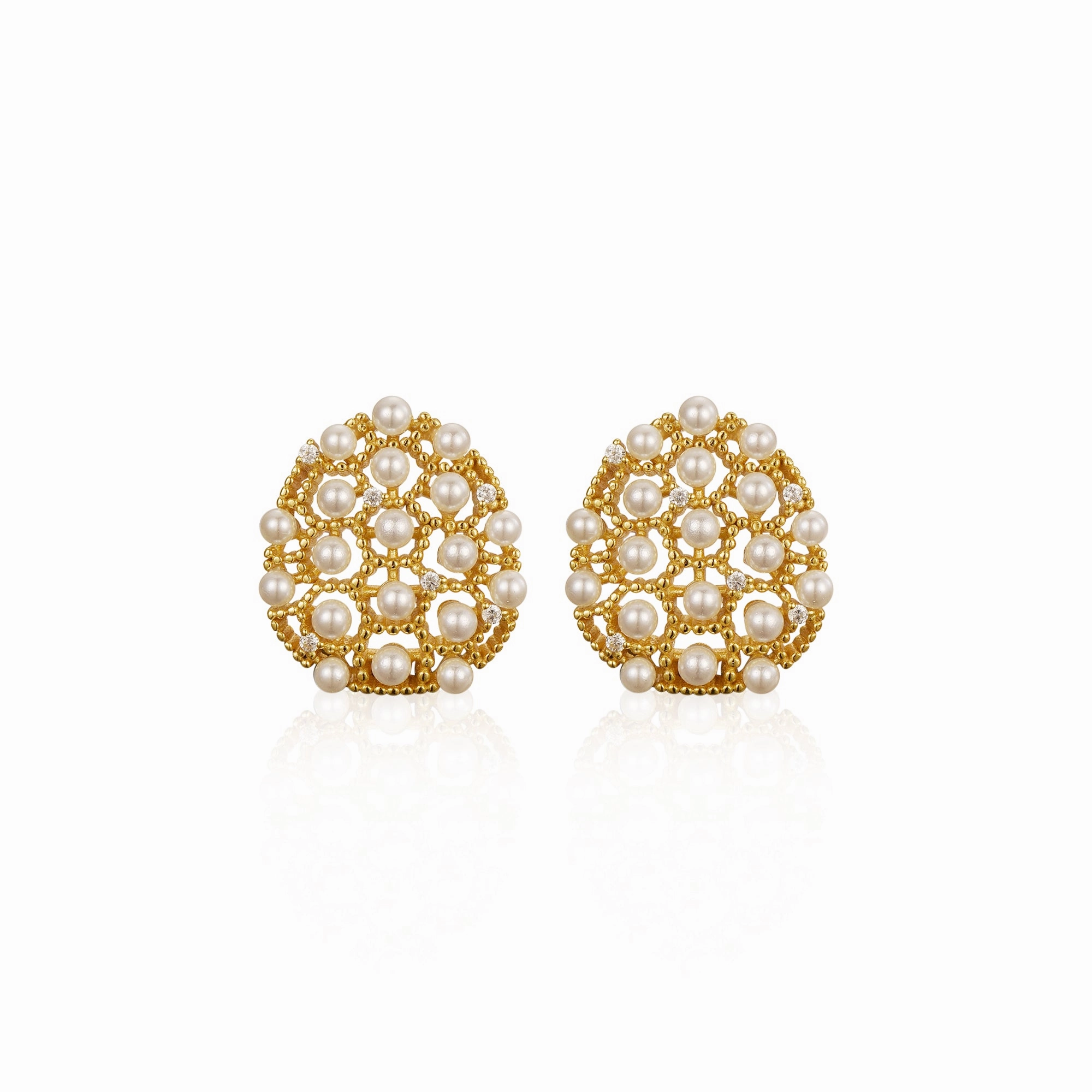 Affordable Vibe Radiant Choice Sterling Silver Gold Plated With Small Pearls and CZs Stud Earring