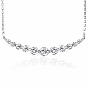 Fine Style Adorned Piece Sterling Silver Graduated CZ Two Prong Bar Necklace