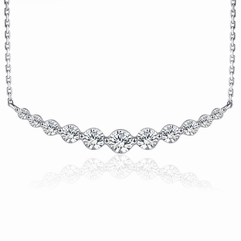 Fine Style Adorned Piece Sterling Silver Graduated CZ Two Prong Bar Necklace