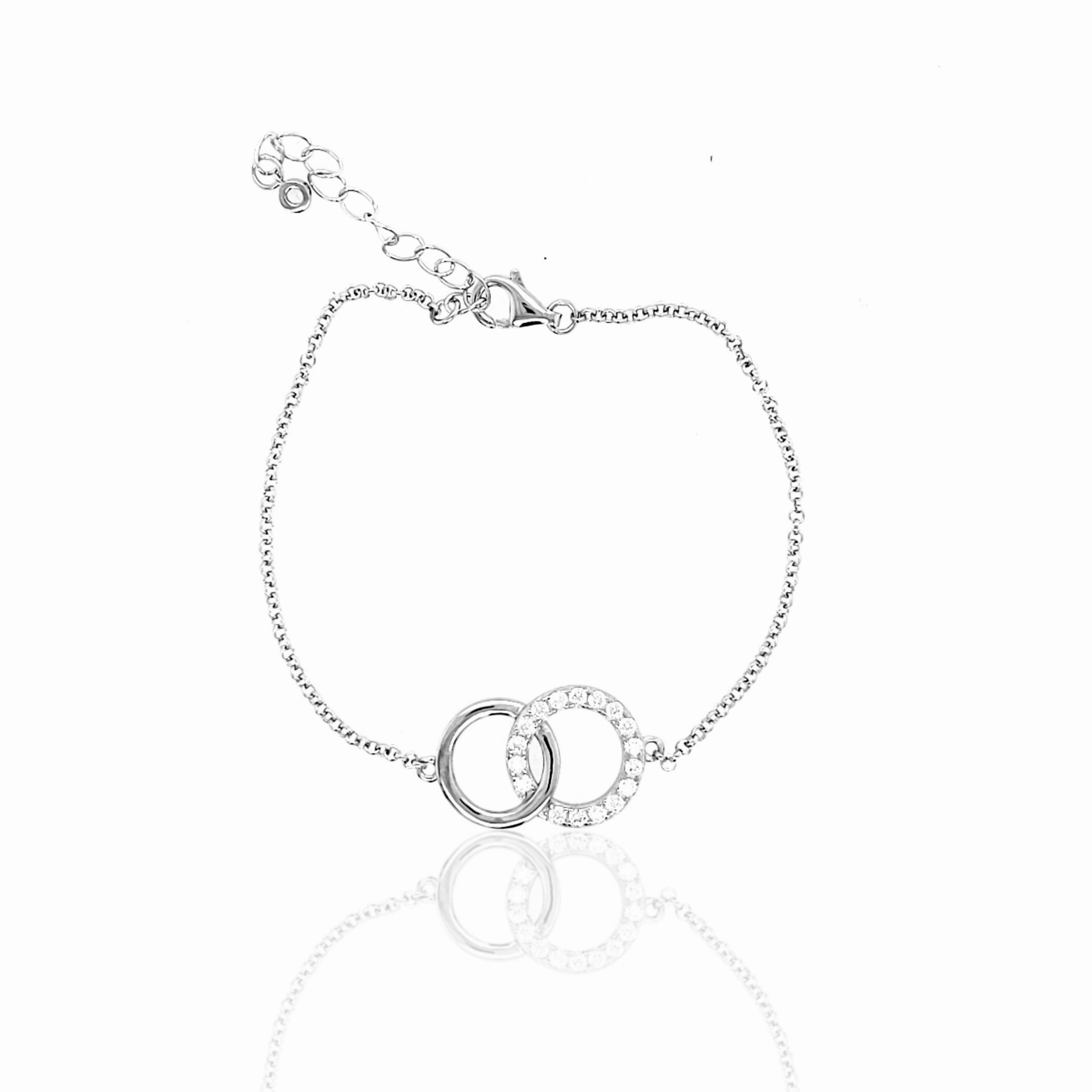 Sterling Silver Interlocking CZ Circle Bracelet Exclusive Drops Square Trade