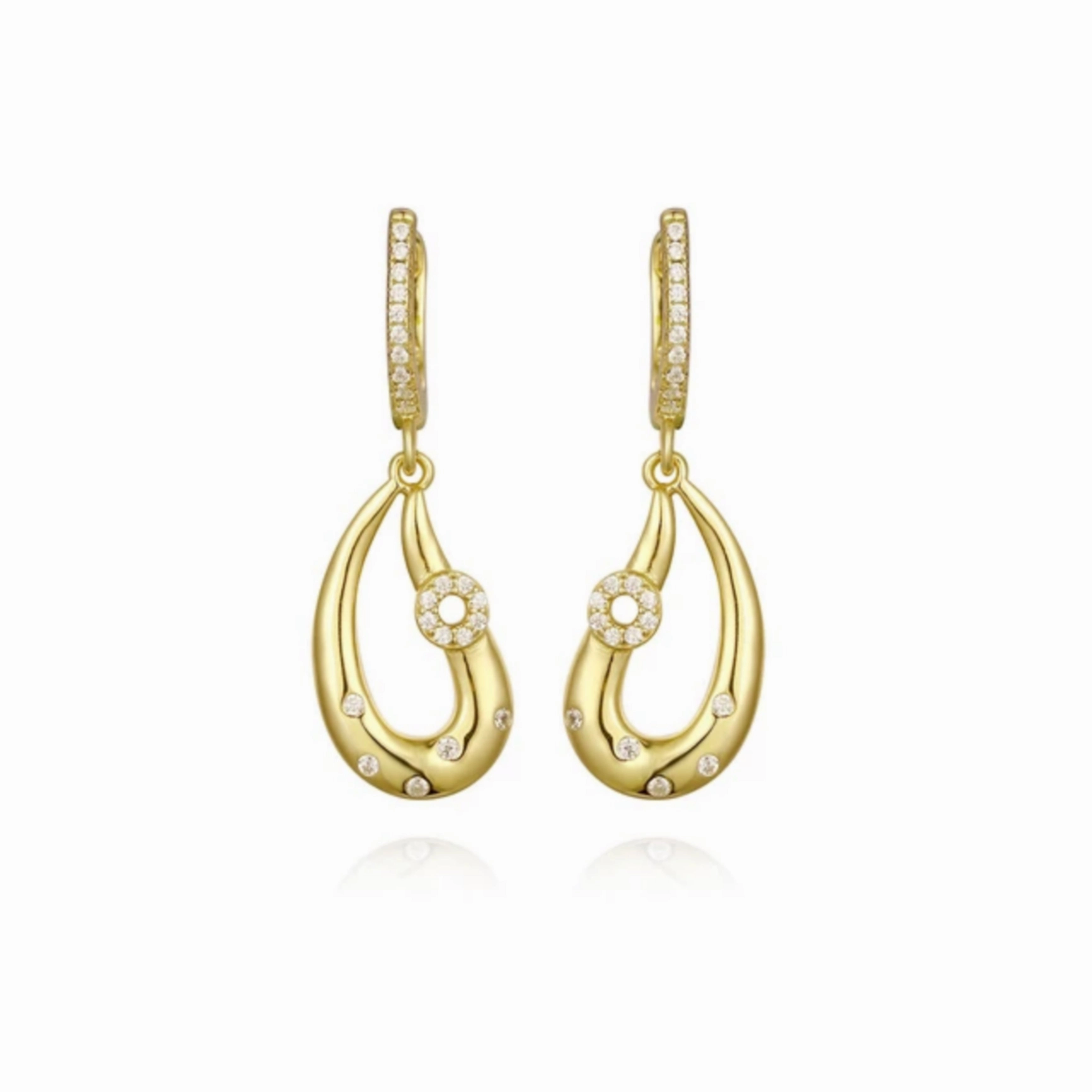 Charming Embellishment Sterling Silver Leaf With Sprinkled CZ Earring