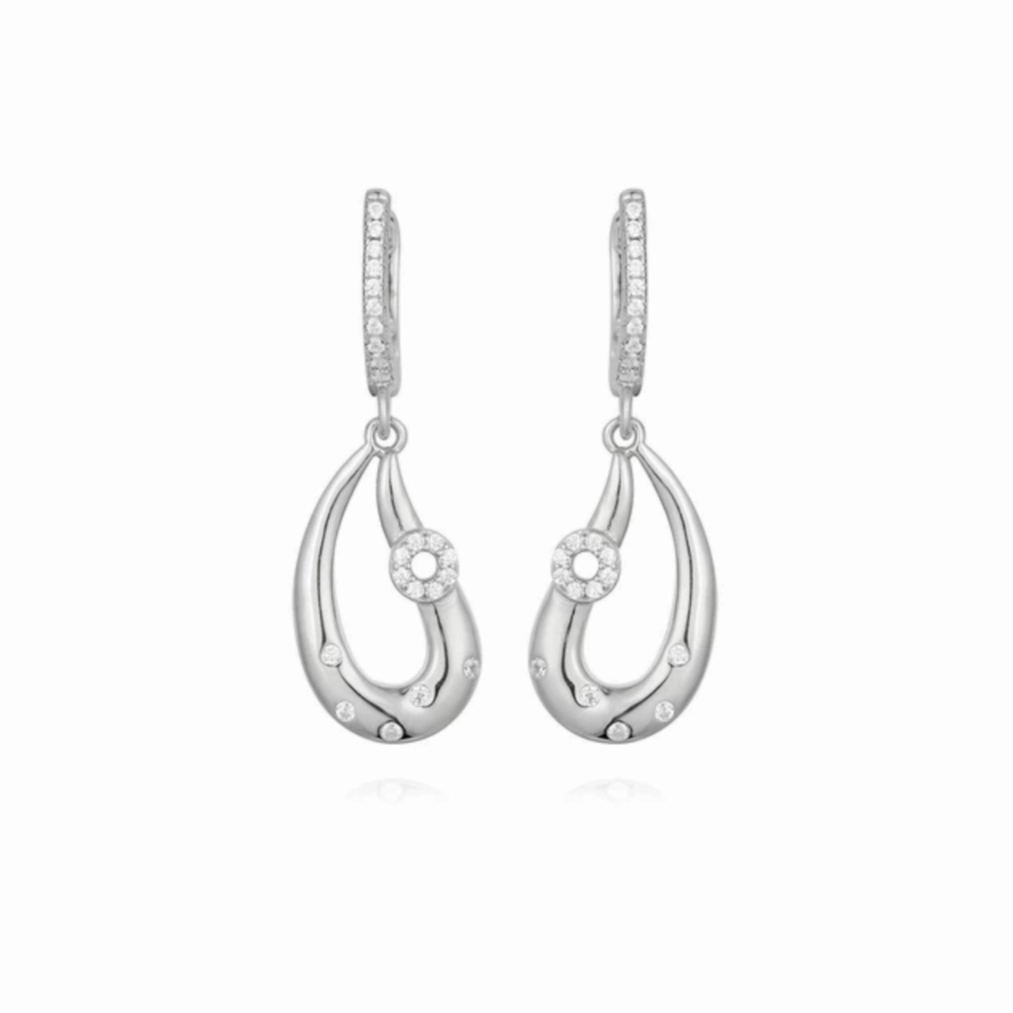 Trendy product Ornate Look Sterling Silver Leaf With Sprinkled CZ Earring