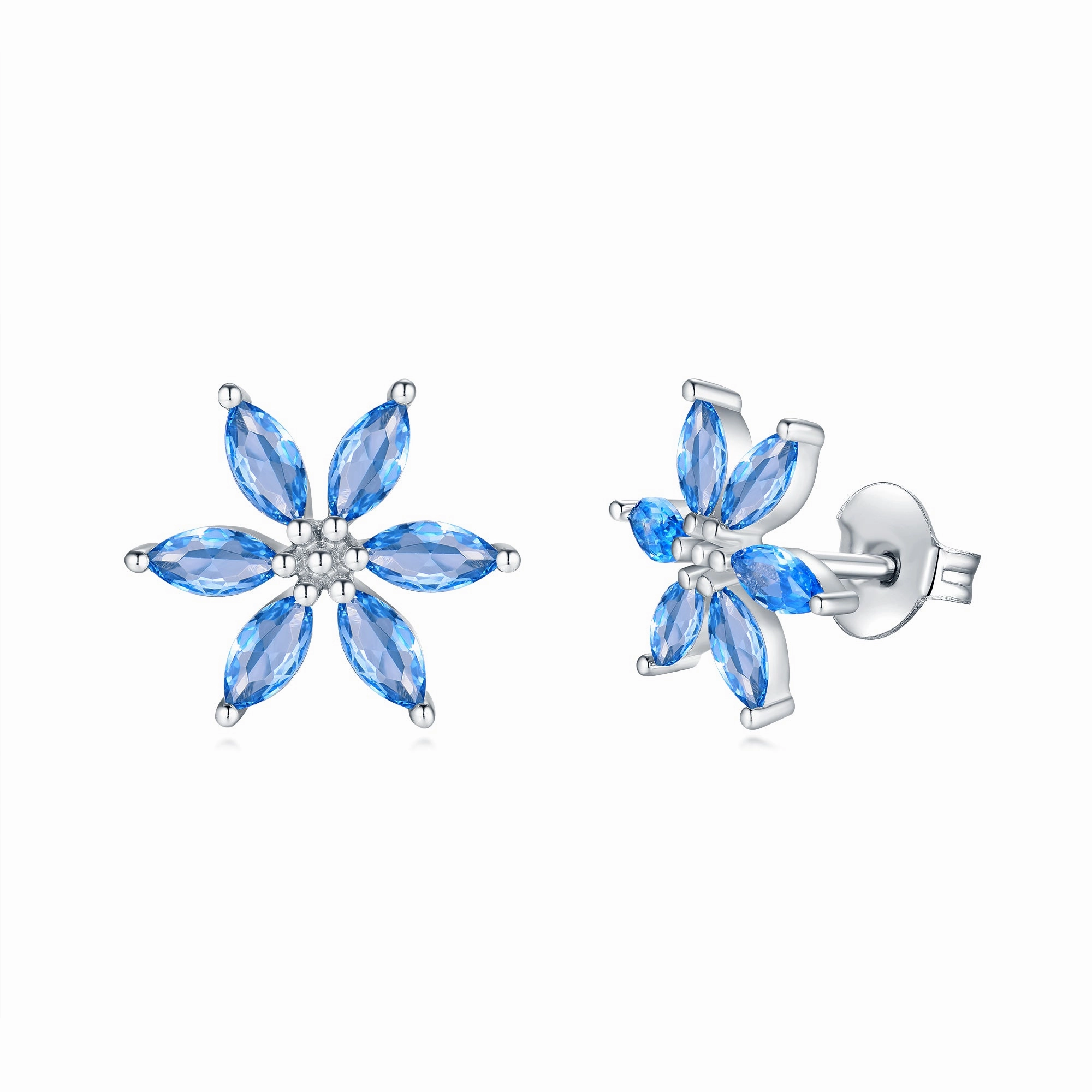 Sterling Silver London Blue CZ Flower Stud Earring Stunning Embellishment