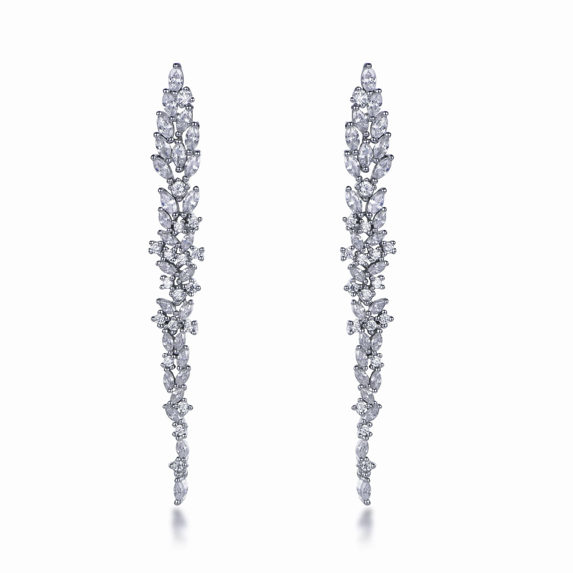 Sterling Silver Long Thin Cascading CZ Earring Premium Embellishment Grand Decoration