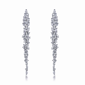 Sterling Silver Long Thin Cascading CZ Earring Premium Embellishment Grand Decoration