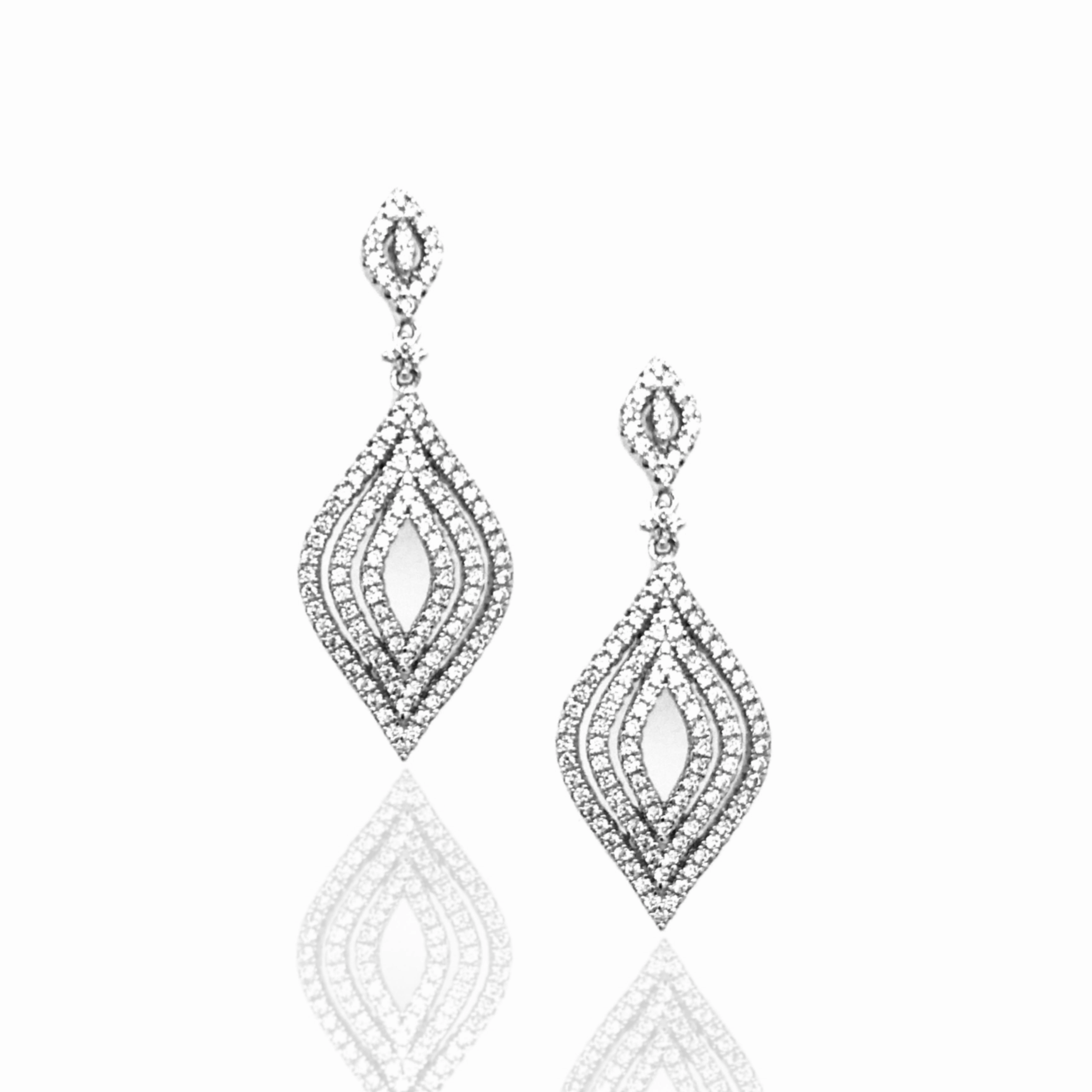 Rustic Ornament Sterling Silver Marquis CZ Micropave Earrings