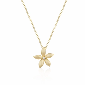 Lucky Charm Charm Adornment Sterling Silver Matte Finish Gold Plated Flower With Center CZ Necklace