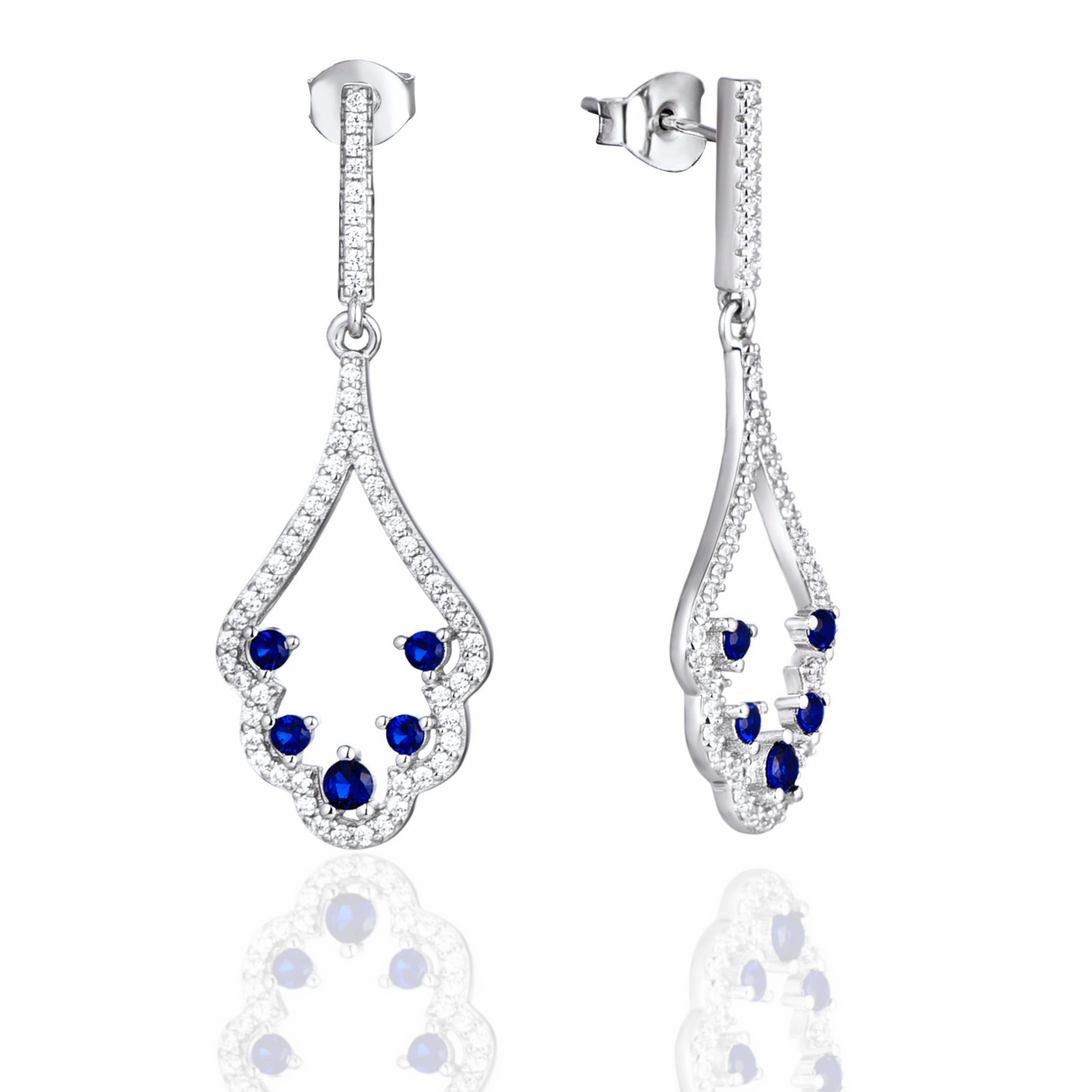 Sterling Silver Micro Pave and Color Stone Fan Shape Earring Safe Detail