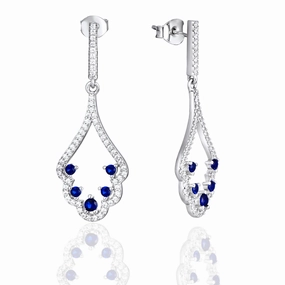 Sterling Silver Micro Pave and Color Stone Fan Shape Earring Safe Detail