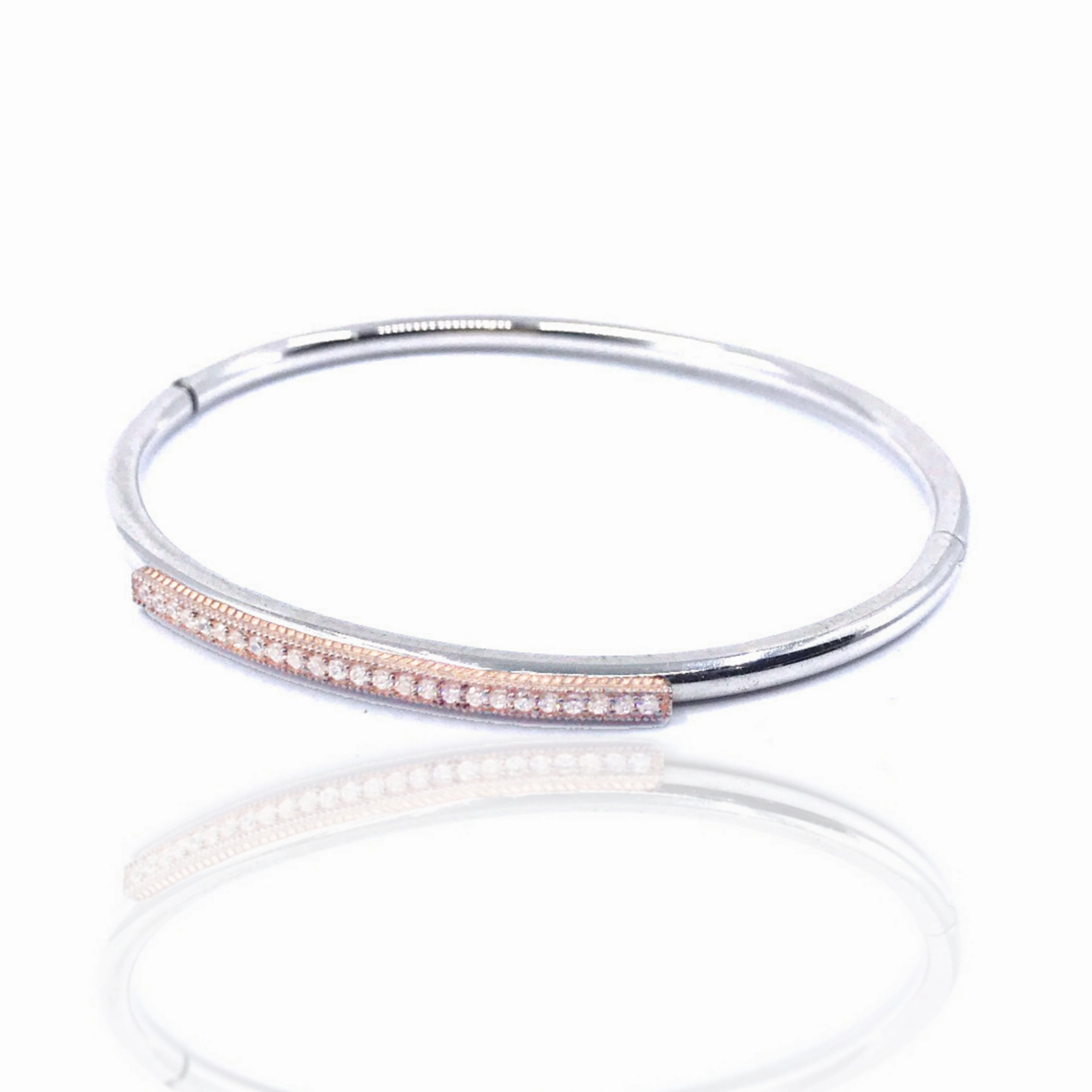 Communal Symbol Bespoke Detail Sterling Silver Micro Pave Bangle Bracelet