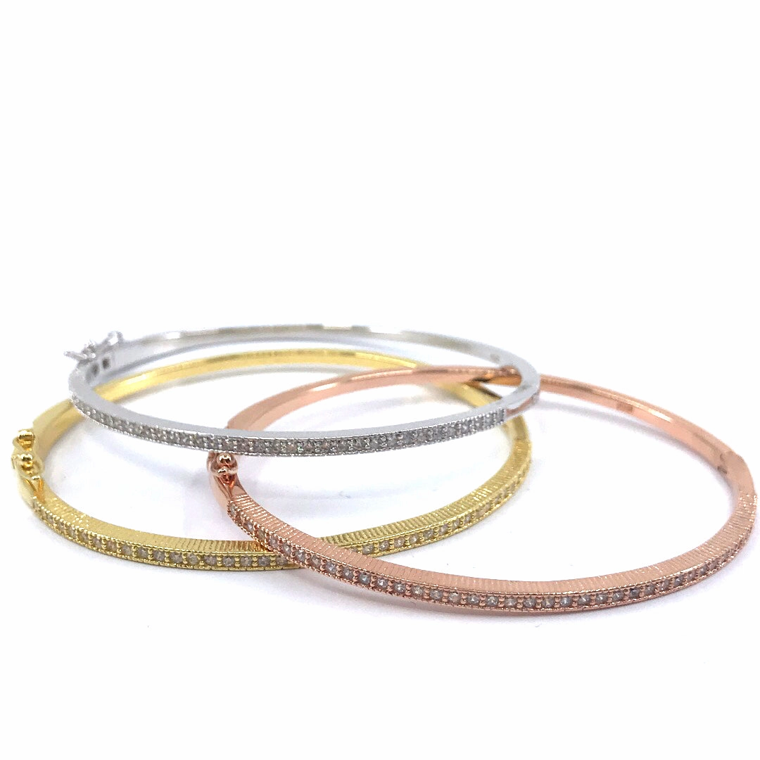 Sterling Silver Micro Pave CZ Bangle Bracelet in 3 Colors Top Shelf
