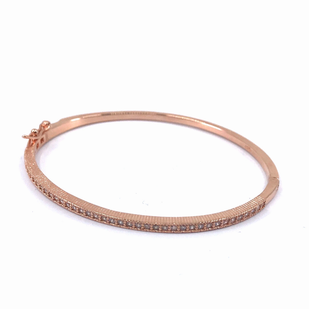 Individual Take Polished Finishes Sterling Silver Micro Pave CZ Bangle Bracelet in 3 Colors