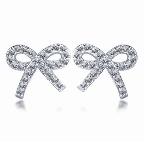 Sterling Silver Micropave Bow Stud Earrings Glittering Accent Radiant Design
