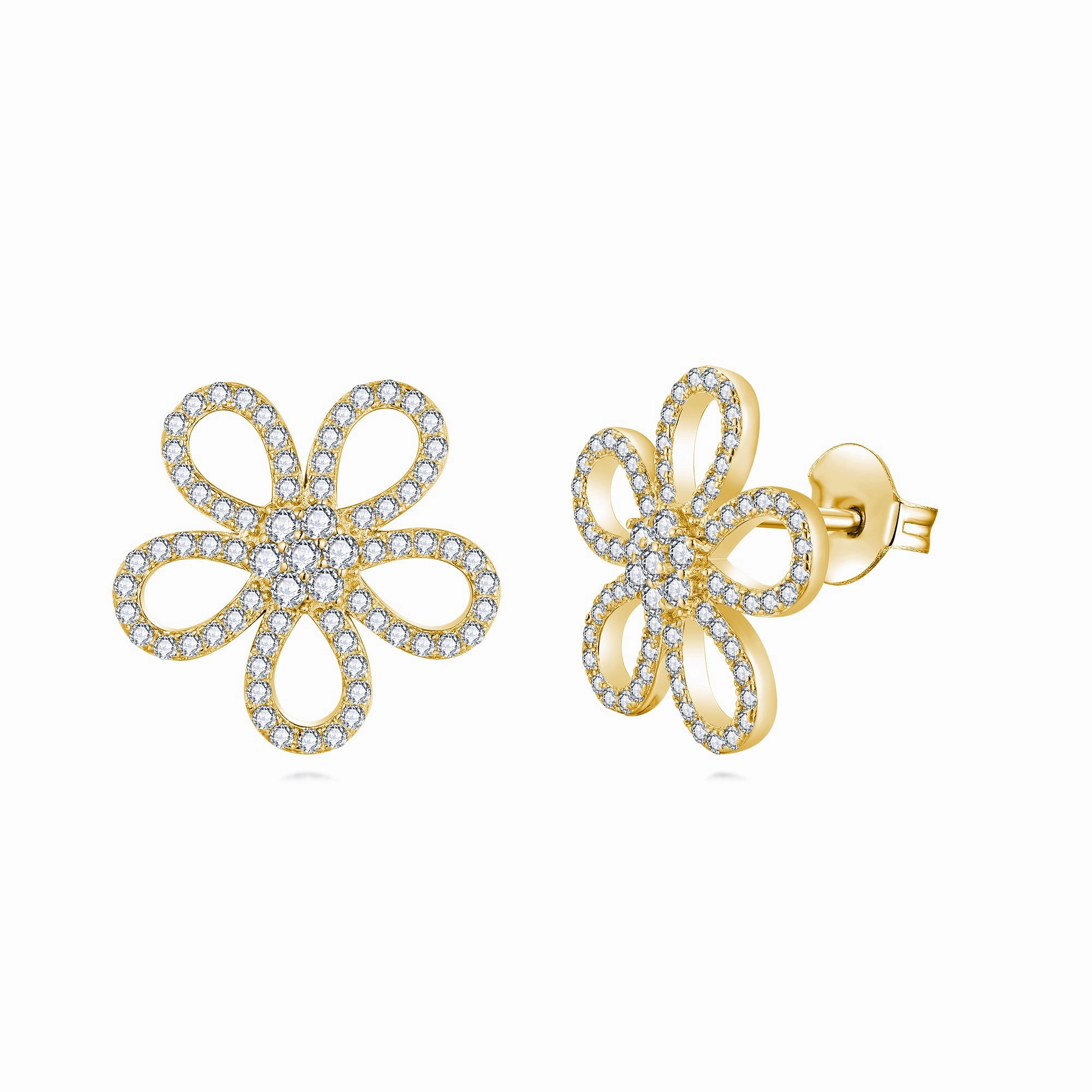 Curved Embellishment Statement Ornament Sterling Silver Micropave CZ Flower Stud Earring