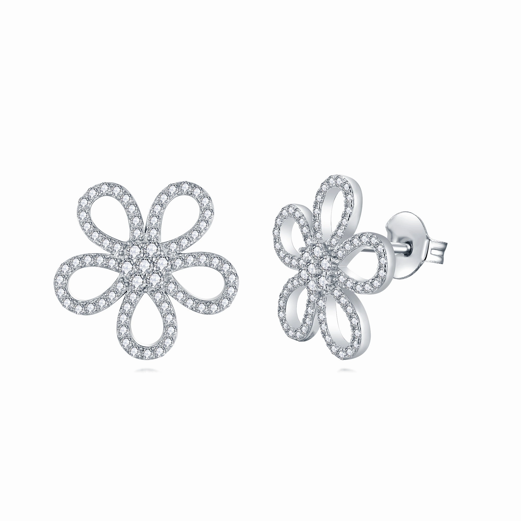 Sterling Silver Micropave CZ Flower Stud Earring Summer piece Attractive item